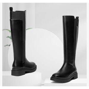 NEW Knee High Women’s Fashion Boots 9 Stretch Chunky Sole Modern equestrian Edge